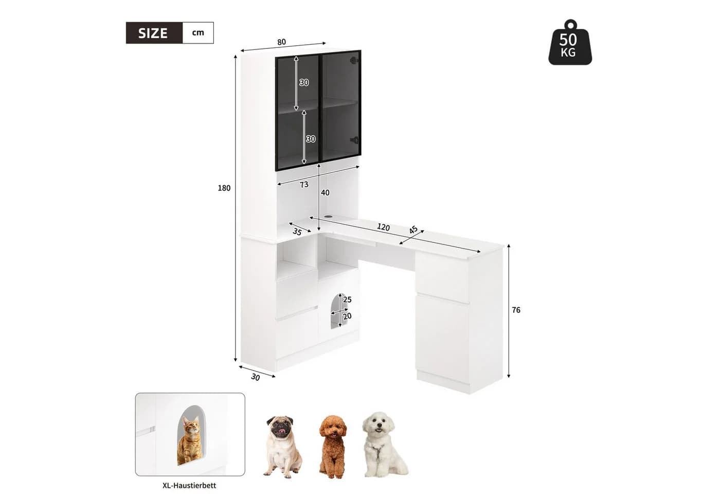 MODFU Eckschreibtisch mit LED-Vitrine Weiß Grau - Bild 5