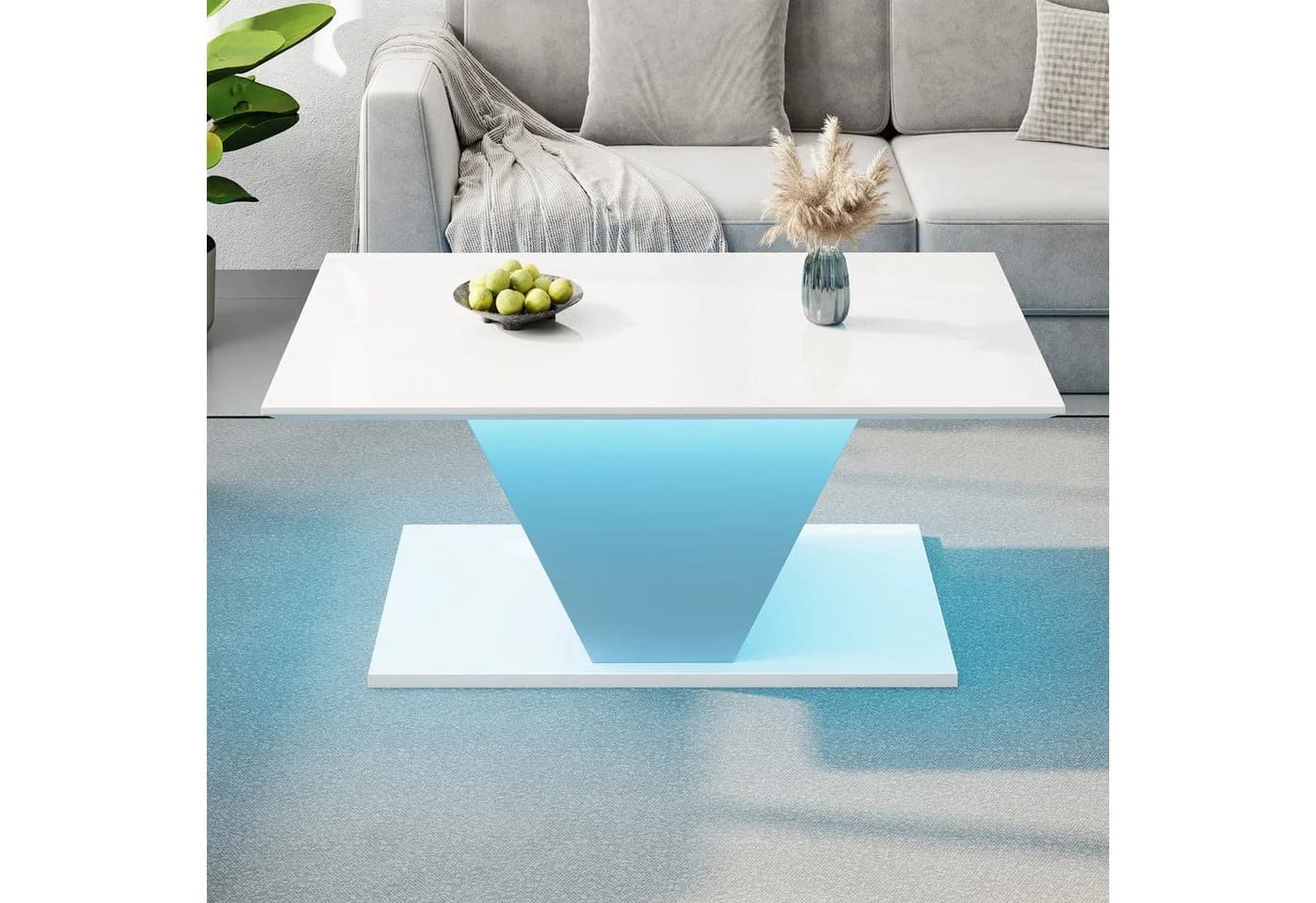 REDOM Couchtisch Hochglanzoberfläche V-Design 100x50x46 cm LED-Beleuchtung - Bild 4