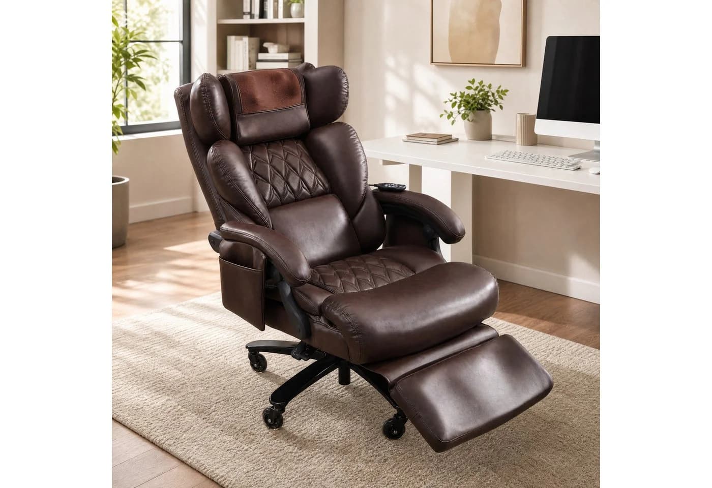 MODFU Bürostuhl Massagesessel Braun Kunstleder mit Fußstütze - Bild 3