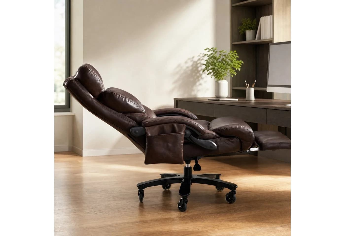 MODFU Bürostuhl Massagesessel Braun Kunstleder mit Fußstütze - Bild 4