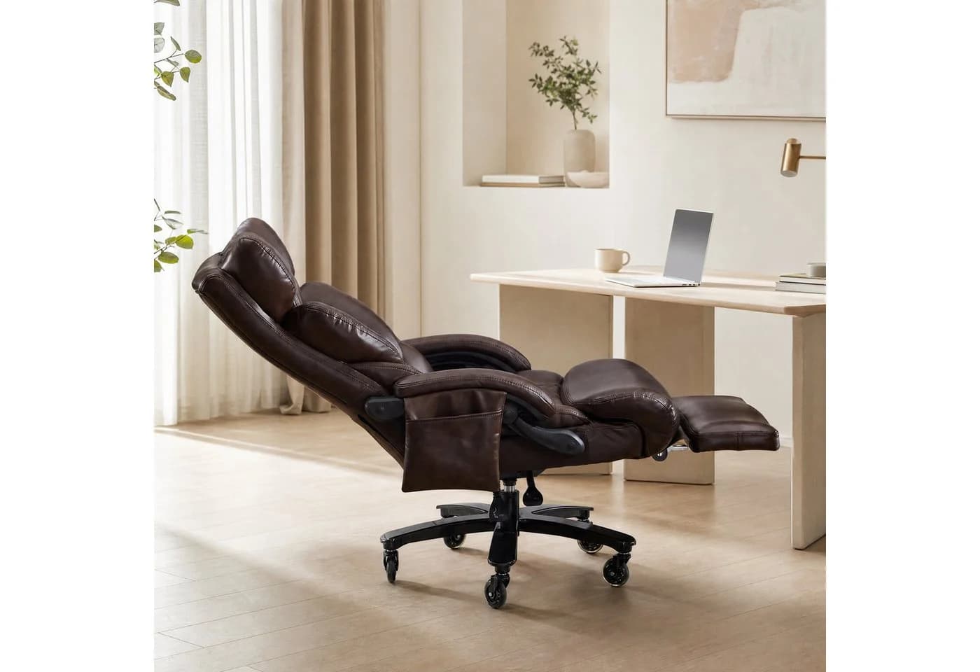 MODFU Bürostuhl Massagesessel Braun Kunstleder mit Fußstütze - Bild 5