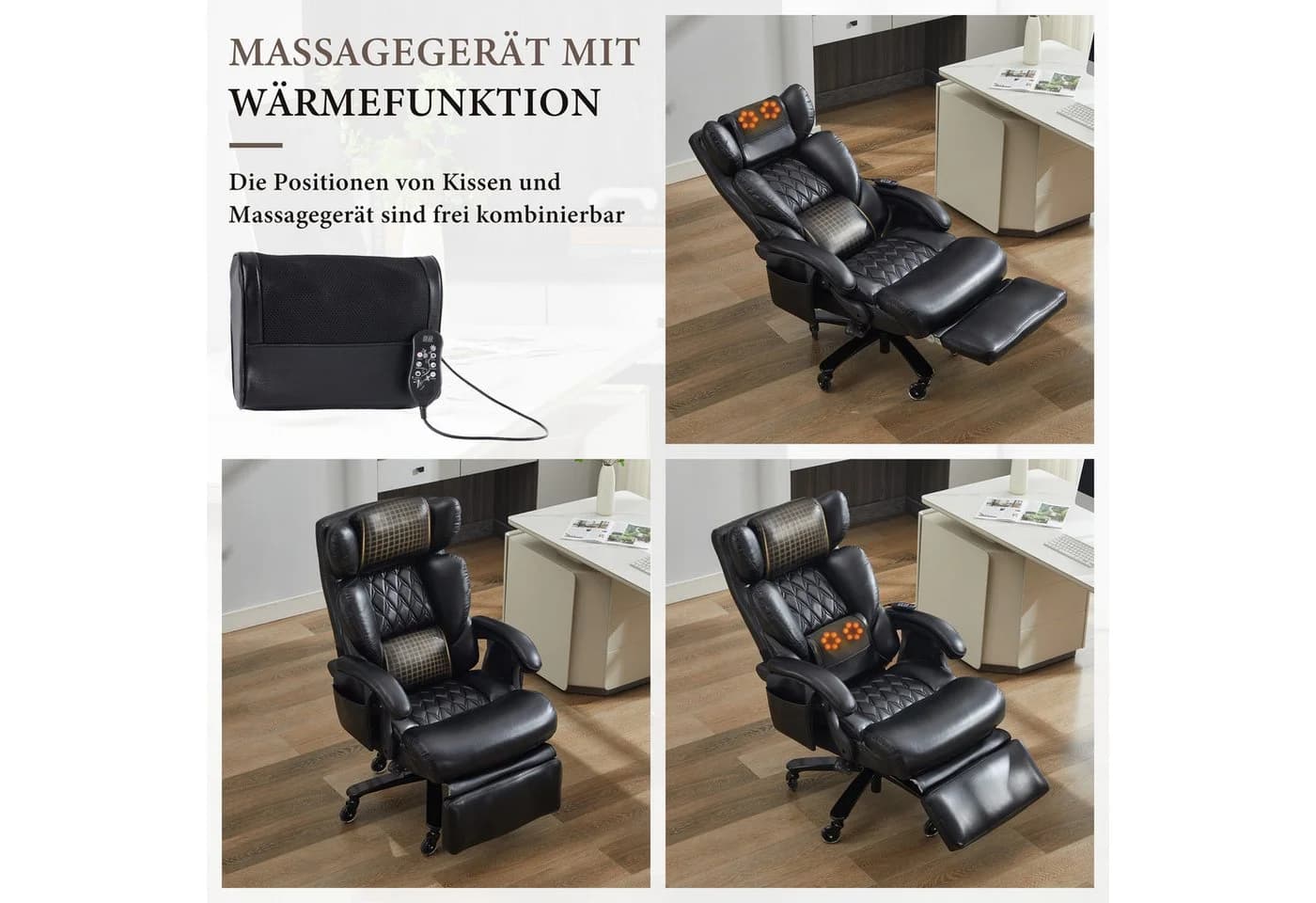 REDOM Bürostuhl Relaxsessel Massage Heizfunktion 360° Drehbar Verstellbare Rückenlehne - Bild 4