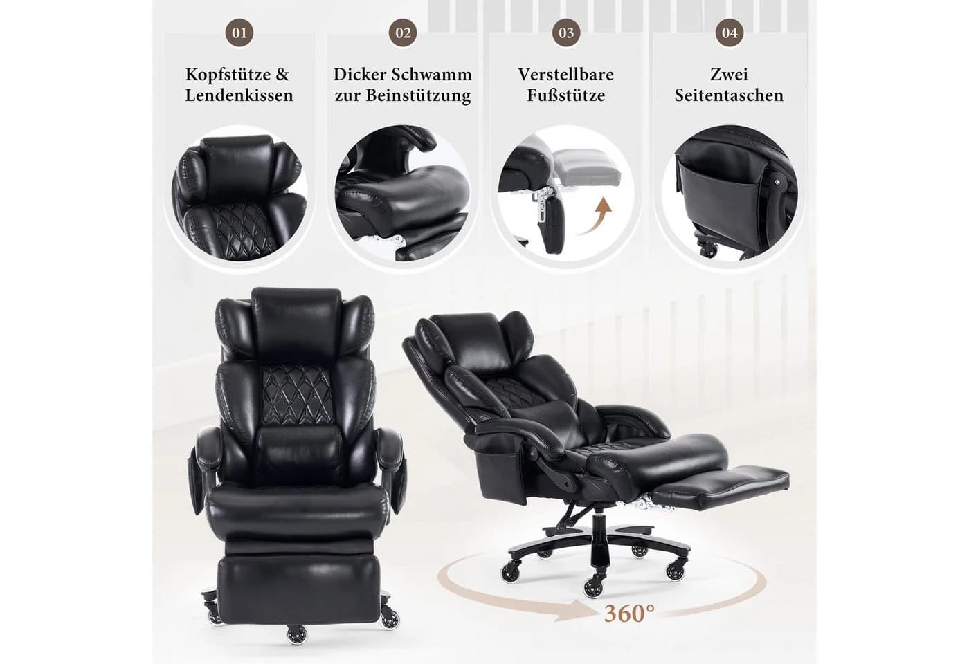 REDOM Bürostuhl Relaxsessel Massage Heizfunktion 360° Drehbar Verstellbare Rückenlehne - Bild 5