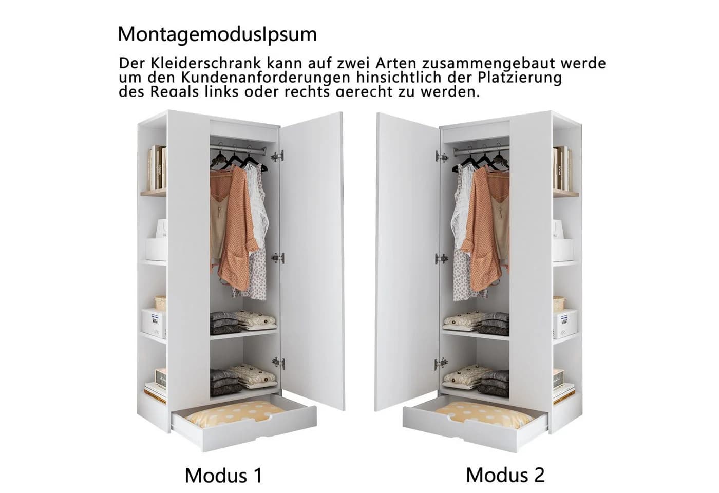 REDOM Kleiderschrank Weiß/Grau Eintürig mit Schubladen - Bild 4