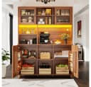 REDOM Hochschrank Standvitrine mit LED-Beleuchtung Walnuss Retro Bild 4