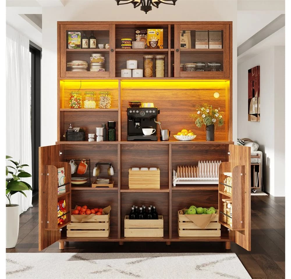 REDOM Hochschrank Standvitrine mit LED-Beleuchtung Walnuss Retro - Bild 4