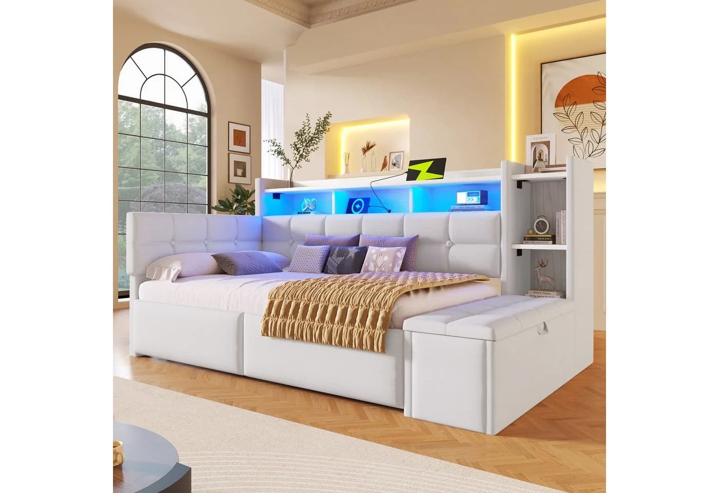 REDOM Schlafsofa mit Samtbezug, LED & USB-Anschlüssen - Bild 2