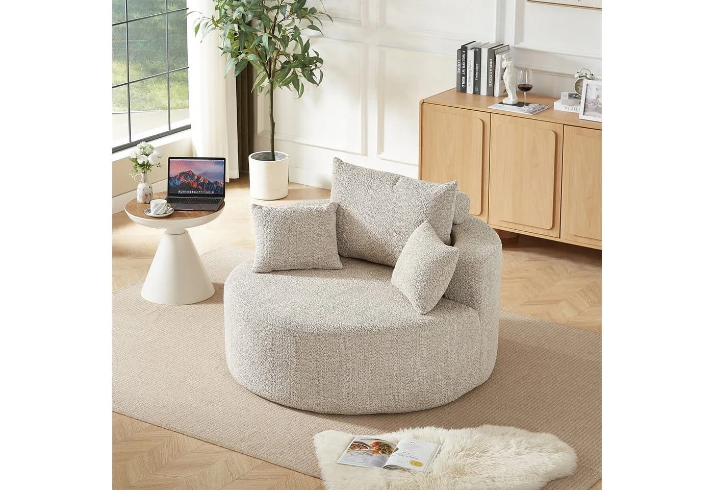 REDOM Relaxsessel Chenille beige mit Relaxfunktion - Bild 2