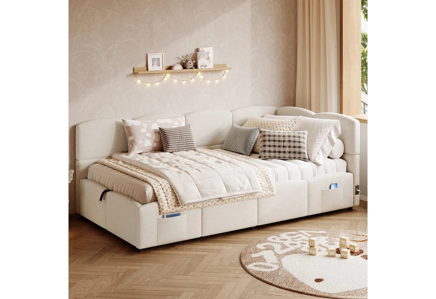 MODFU Polsterbett Schlafsofa multifunktionales Bettsofa 90x200 cm Beige - Bild 2