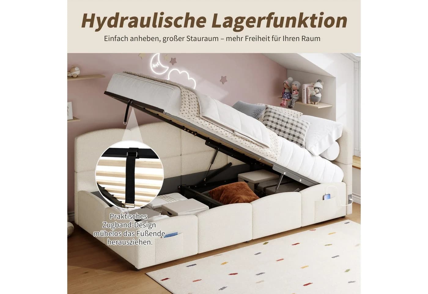 MODFU Polsterbett Schlafsofa multifunktionales Bettsofa 90x200 cm Beige - Bild 5