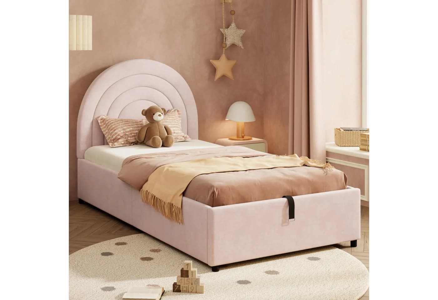 REDOM Polsterbett Rosa mit Stauraum und Kopfteil