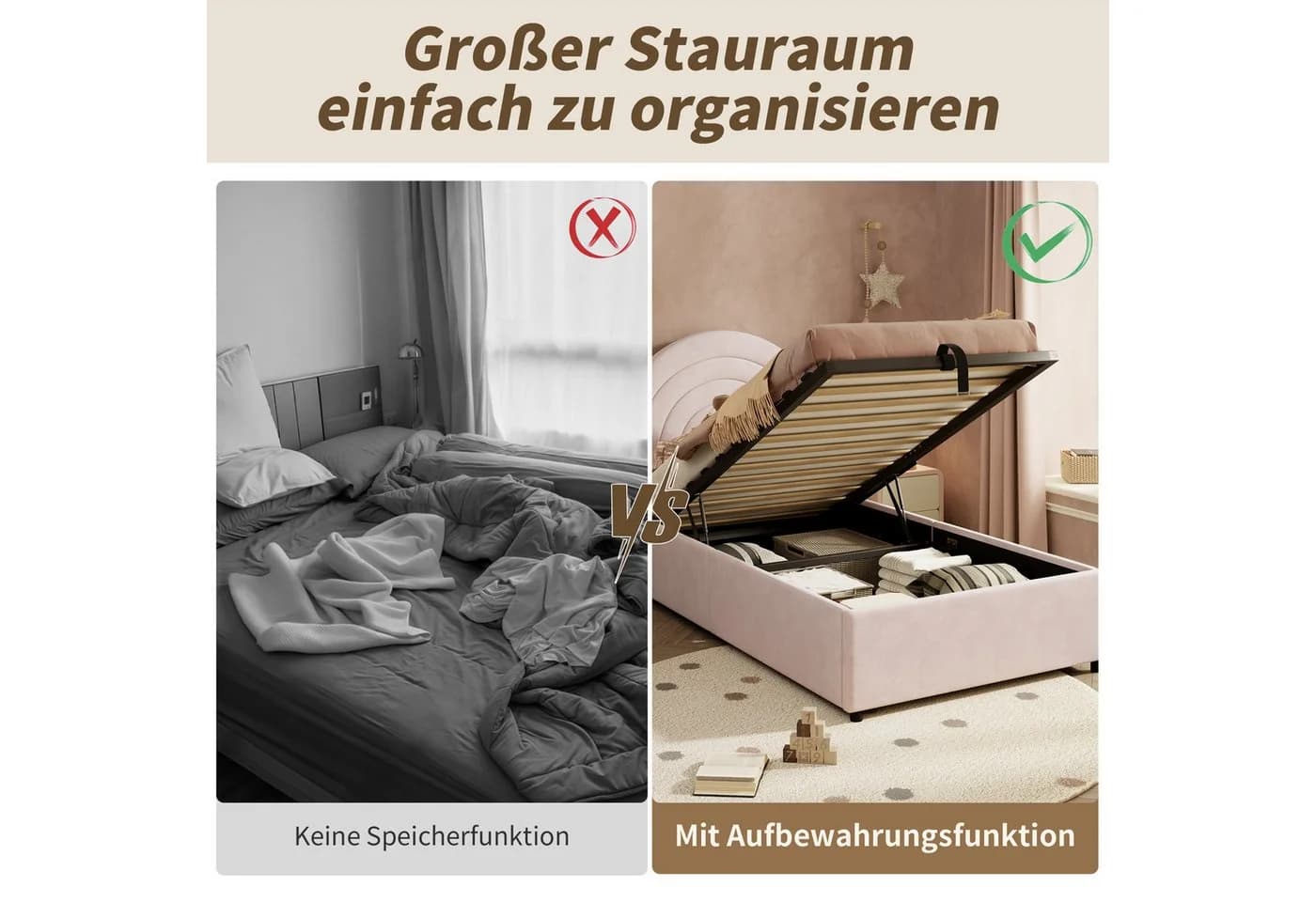 REDOM Polsterbett Rosa mit Stauraum und Kopfteil - Bild 5