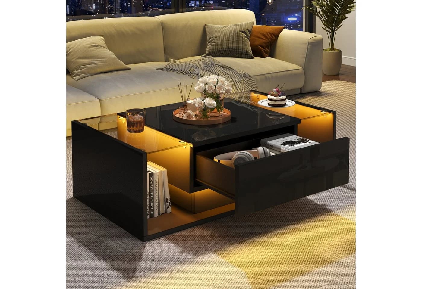REDOM Couchtisch Hochglanz LED-Beleuchtung 100x50x31 cm - Bild 2