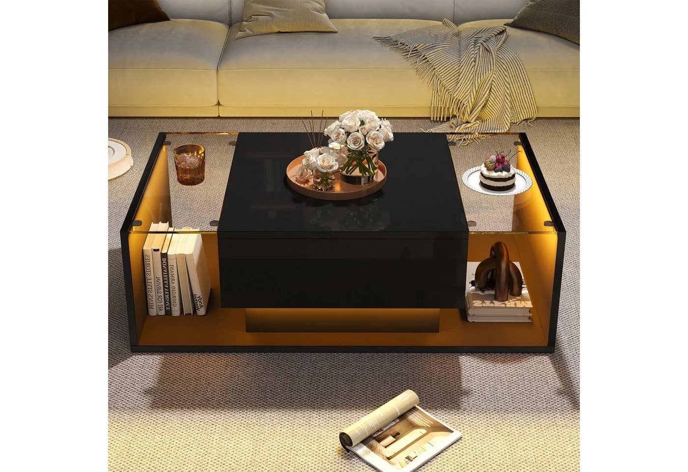 REDOM Couchtisch Hochglanz LED-Beleuchtung 100x50x31 cm - Bild 4