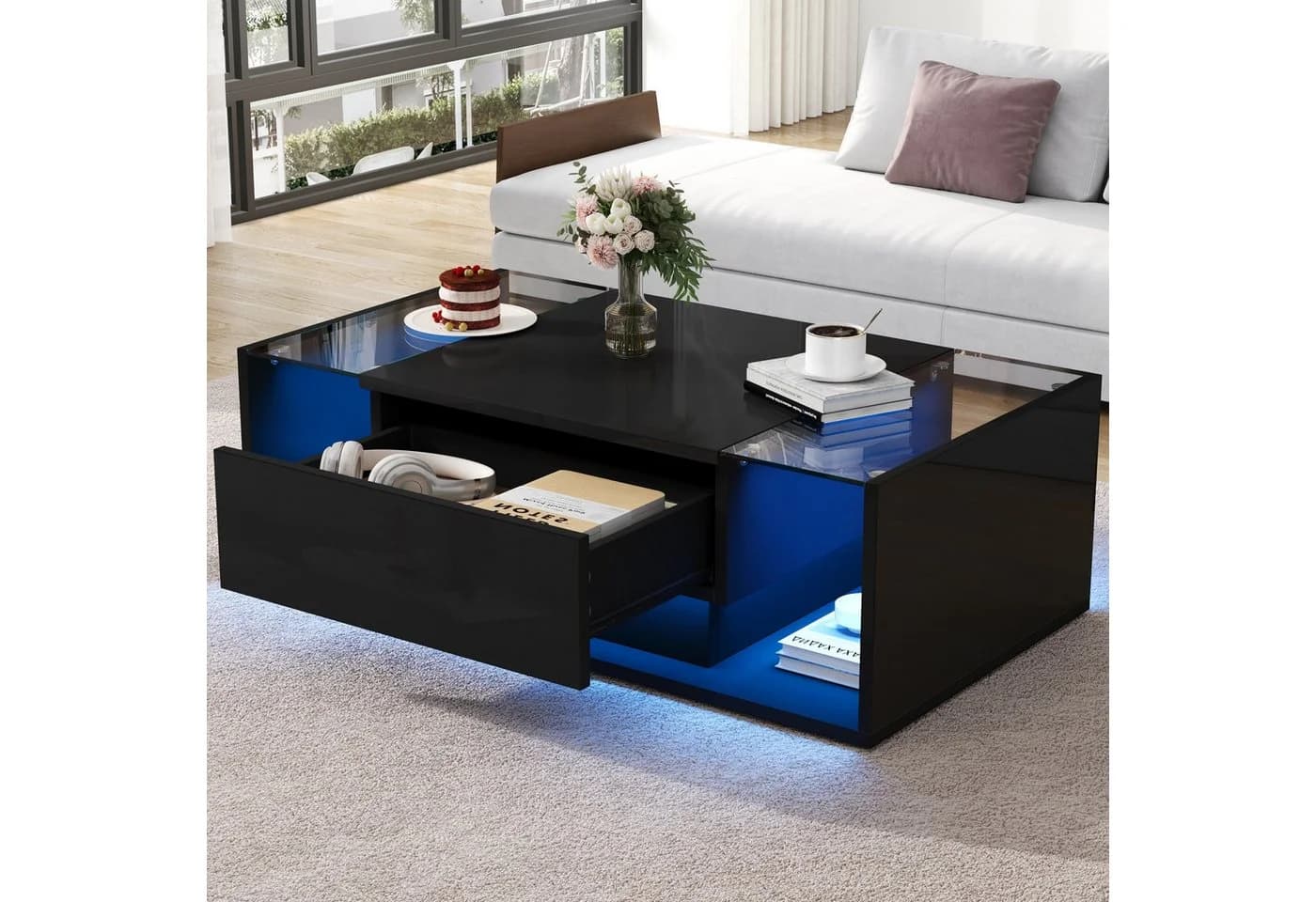 REDOM Couchtisch Hochglanz LED-Beleuchtung 100x50x31 cm - Bild 5