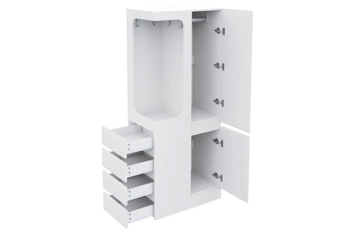 OKWISH Kleiderschrank Weiß mit 4 Schubladen & Hängefach - Bild 4