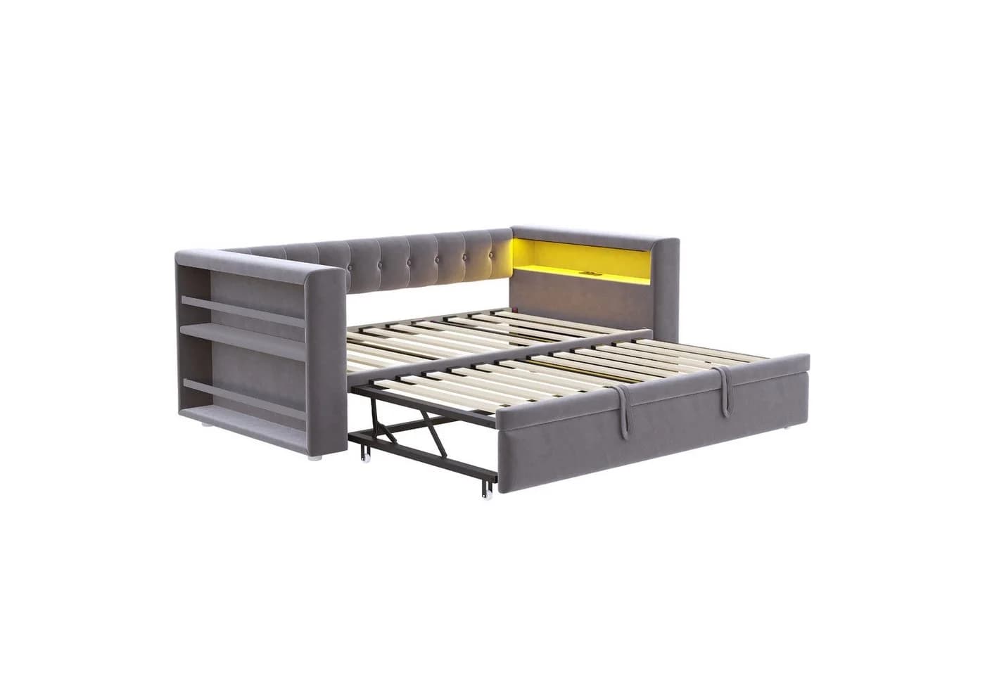 OKWISH Schlafsofa Polsterbett mit LED-Beleuchtung und Stauraum Grau - Bild 5
