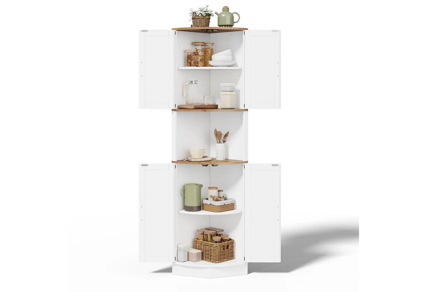 MODFU Eckschrank für Wohnzimmer, Küchen und Essbereiche mit 5 Staufächern, Vintage-Landhausstil