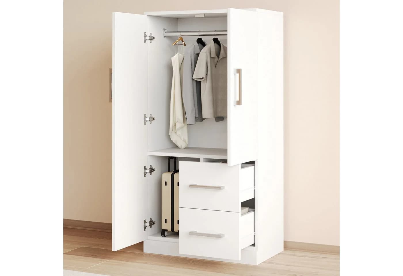 REDOM Kinderkleiderschrank Weiß mit Schubladen und Doppeltüren - Bild 2