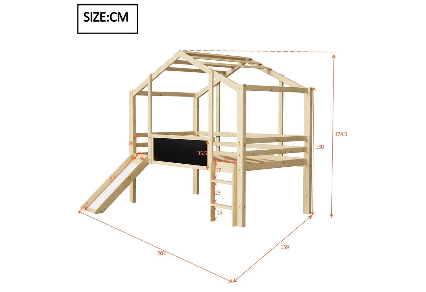 REDOM Kinder-Hochbett Massivholz mit Rutsche & Tafel - Bild 5