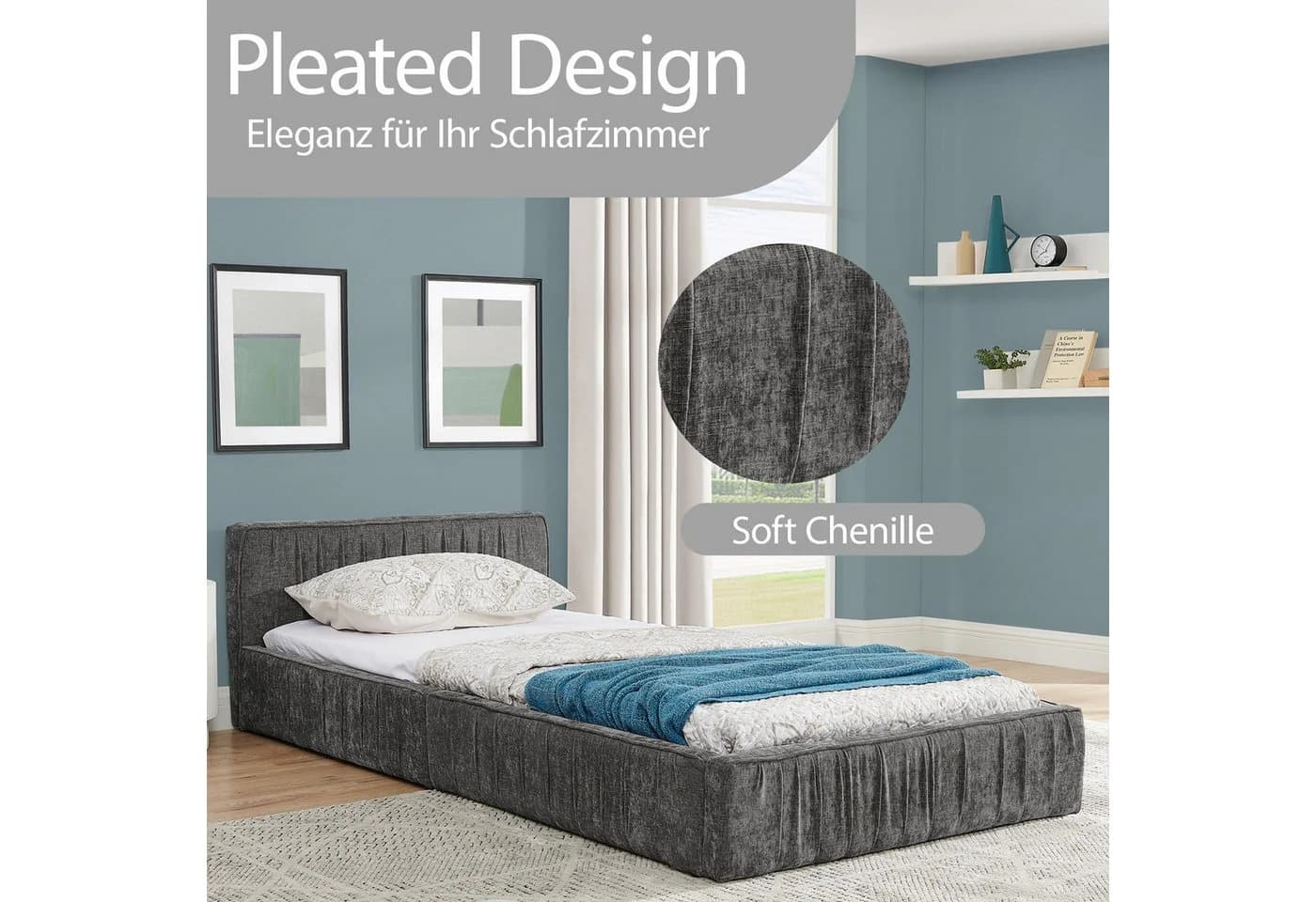 REDOM Polsterbett Einzelbett Schlafbett Jugendbett mit Lattenrost 90x200cm Chenille - Bild 4