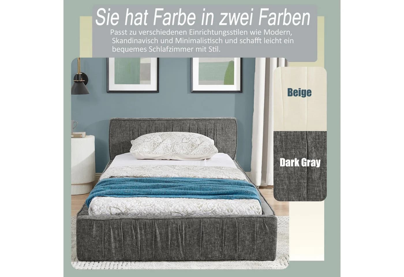 REDOM Polsterbett Einzelbett Schlafbett Jugendbett mit Lattenrost 90x200cm Chenille - Bild 5
