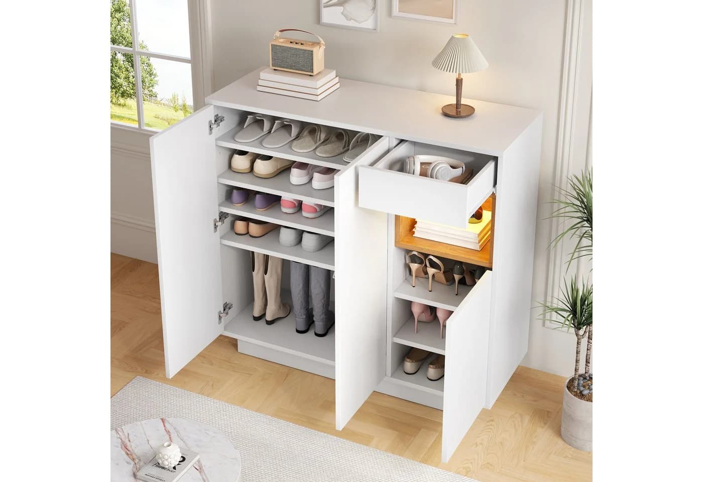 REDOM Schuhschrank Moderner Aufbewahrungsschrank mit LED-Beleuchtung, Soft-Close-Türen - Bild 3