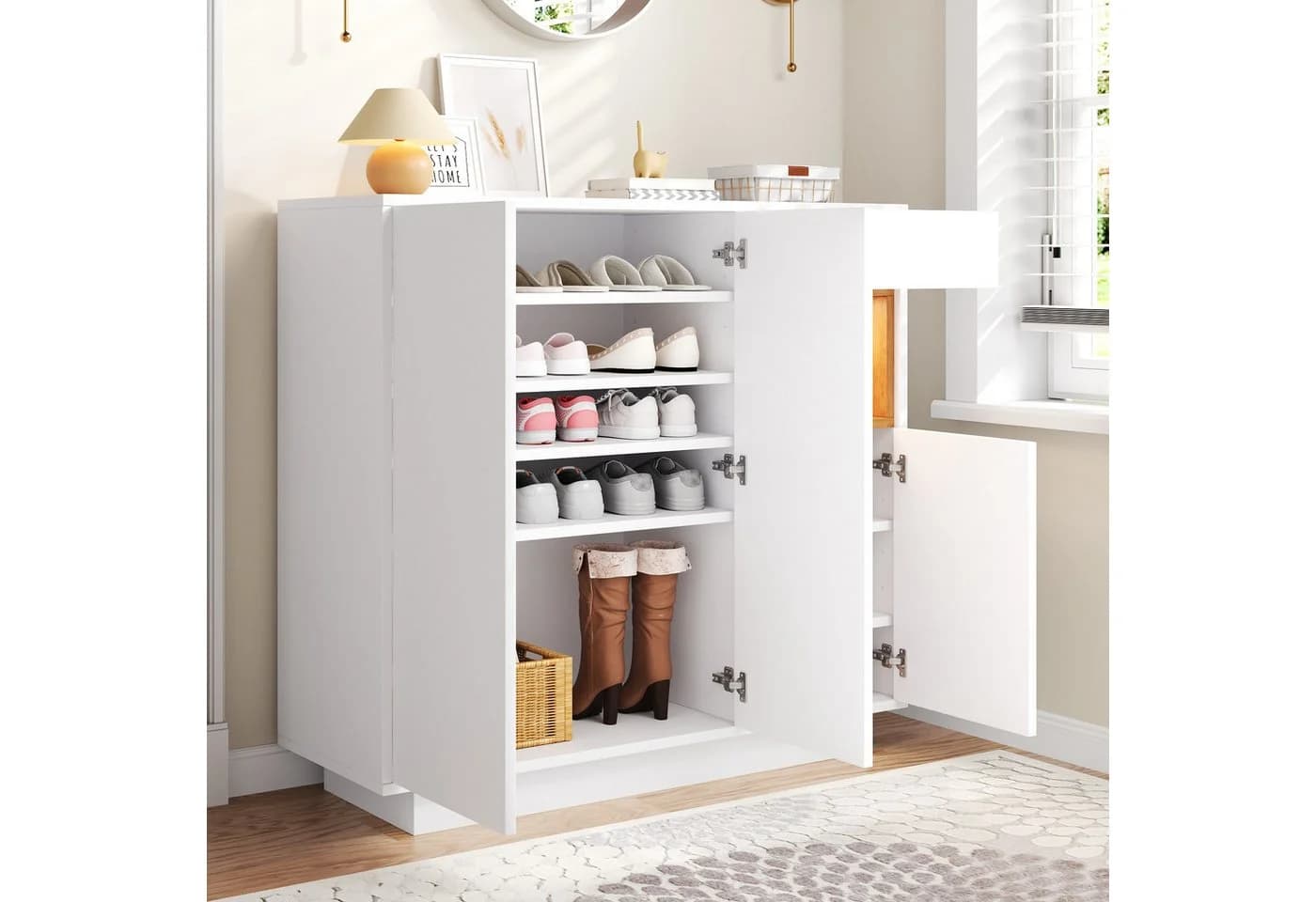 REDOM Schuhschrank Moderner Aufbewahrungsschrank mit LED-Beleuchtung, Soft-Close-Türen - Bild 4