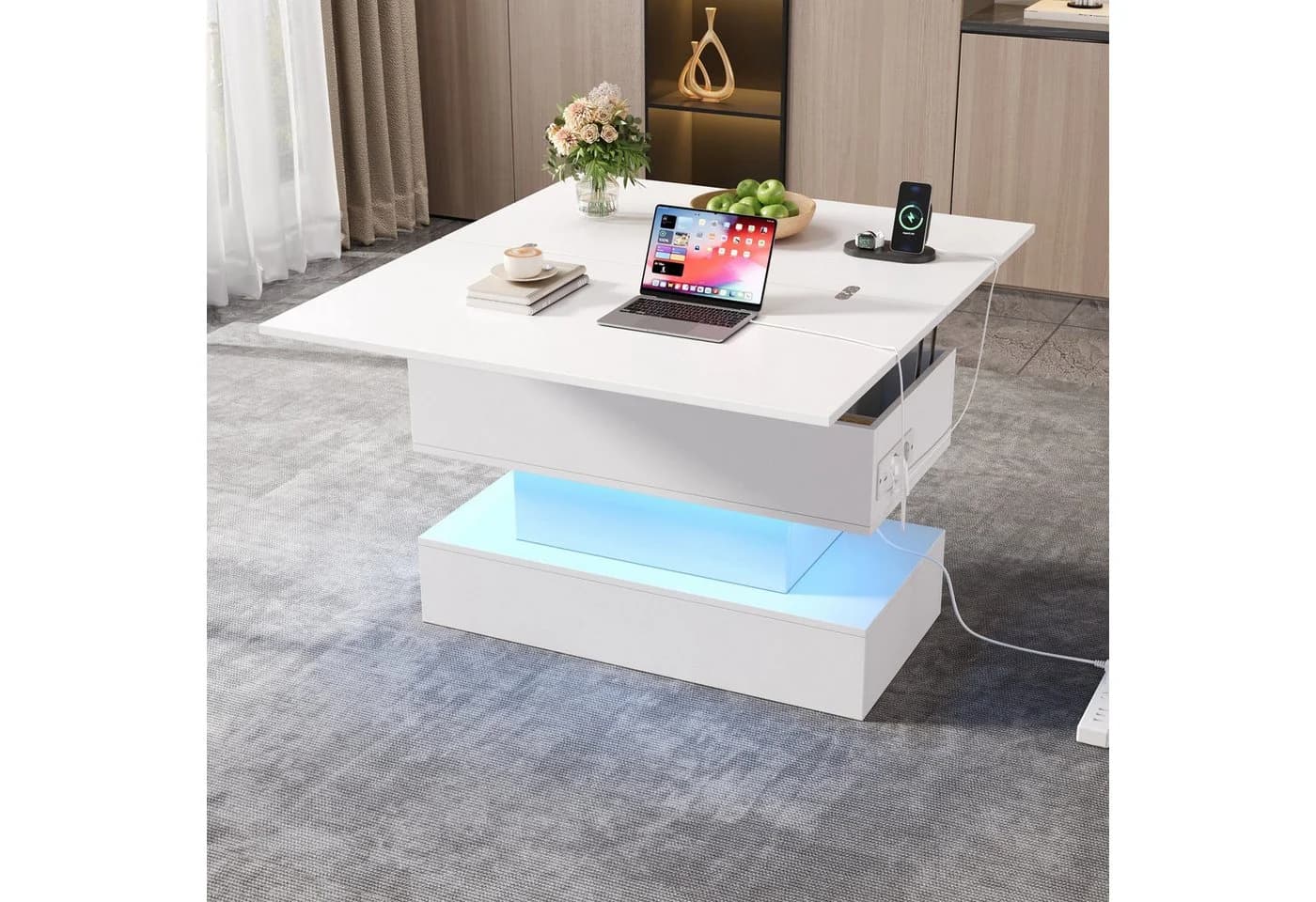 MODFU Couchtisch höhenverstellbar mit LED und USB - Bild 2