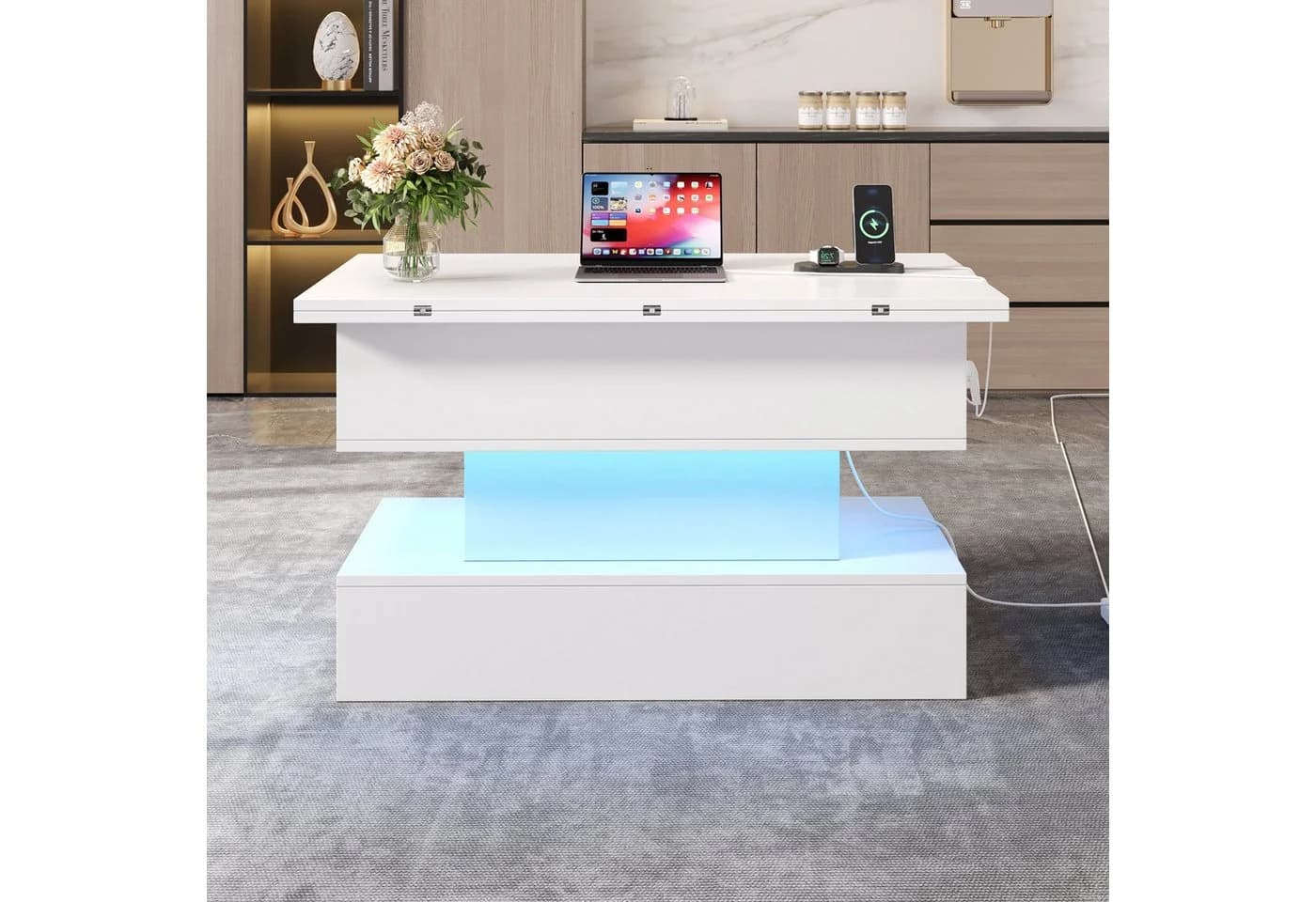 MODFU Couchtisch höhenverstellbar mit LED und USB - Bild 4
