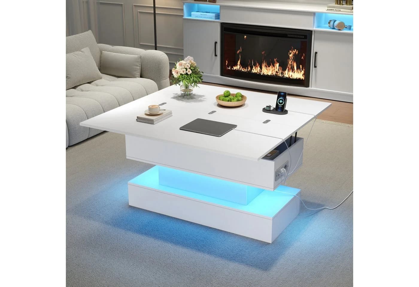 MODFU Couchtisch höhenverstellbar mit LED und USB - Bild 5