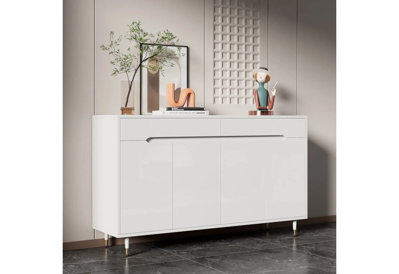 MODFU Schuhschrank Weiß Gold 2 Türen 2 Schubladen - Bild 3