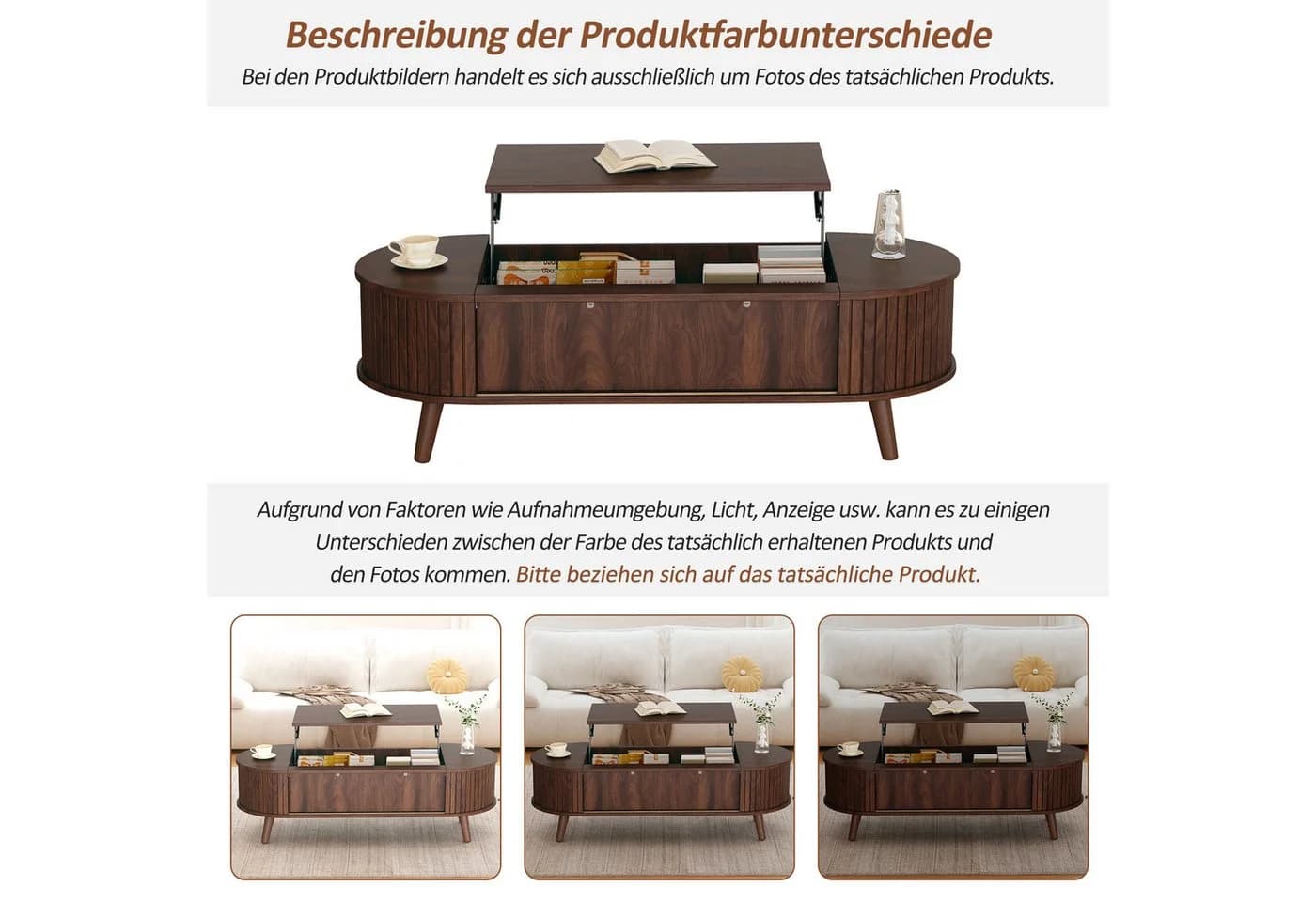 MODFU Couchtisch mit Hubtischfunktion & Stauraum Nussbaum - Bild 3
