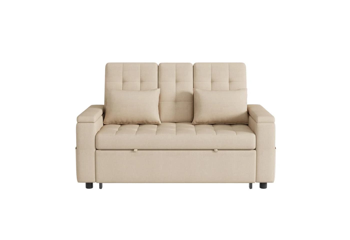 OKWISH Schlafsofa 2-Sitzer Beige mit Stauraum und verstellbarer Rückenlehne - Bild 5