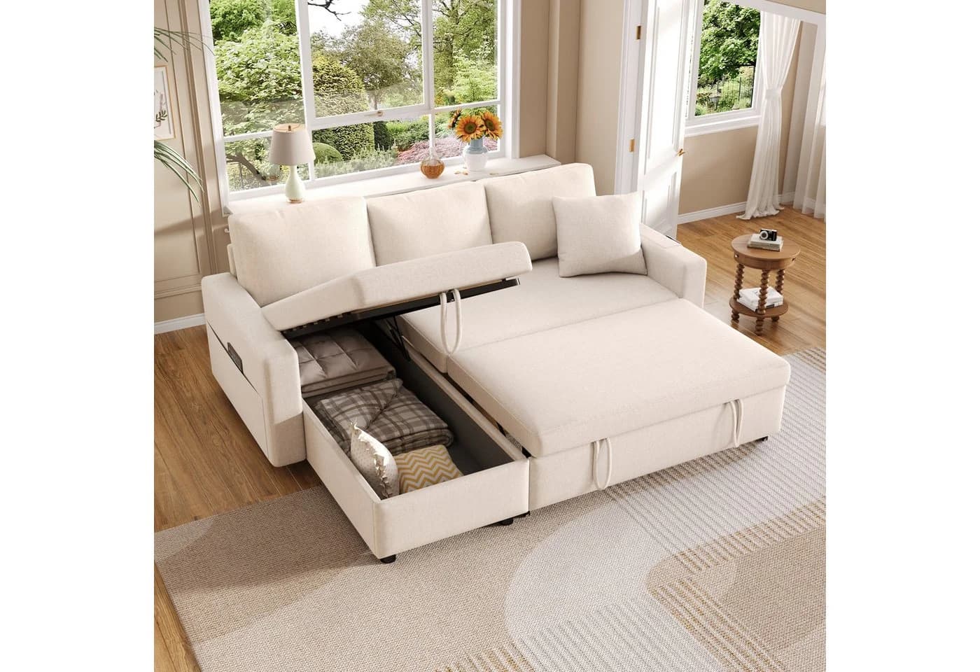OKWISH Schlafsofa L-förmig mit Stauraum und Taschenaufbewahrung - Bild 2