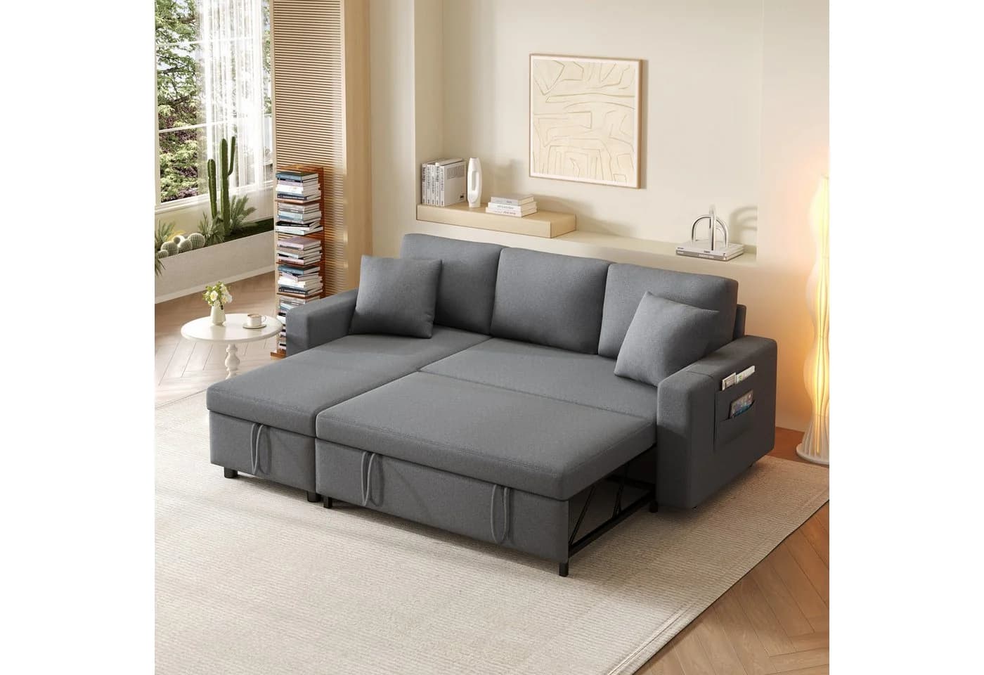 OKWISH L-förmiges Schlafsofa mit Stauraum und Chaiselongue Dunkelgrau - Bild 3