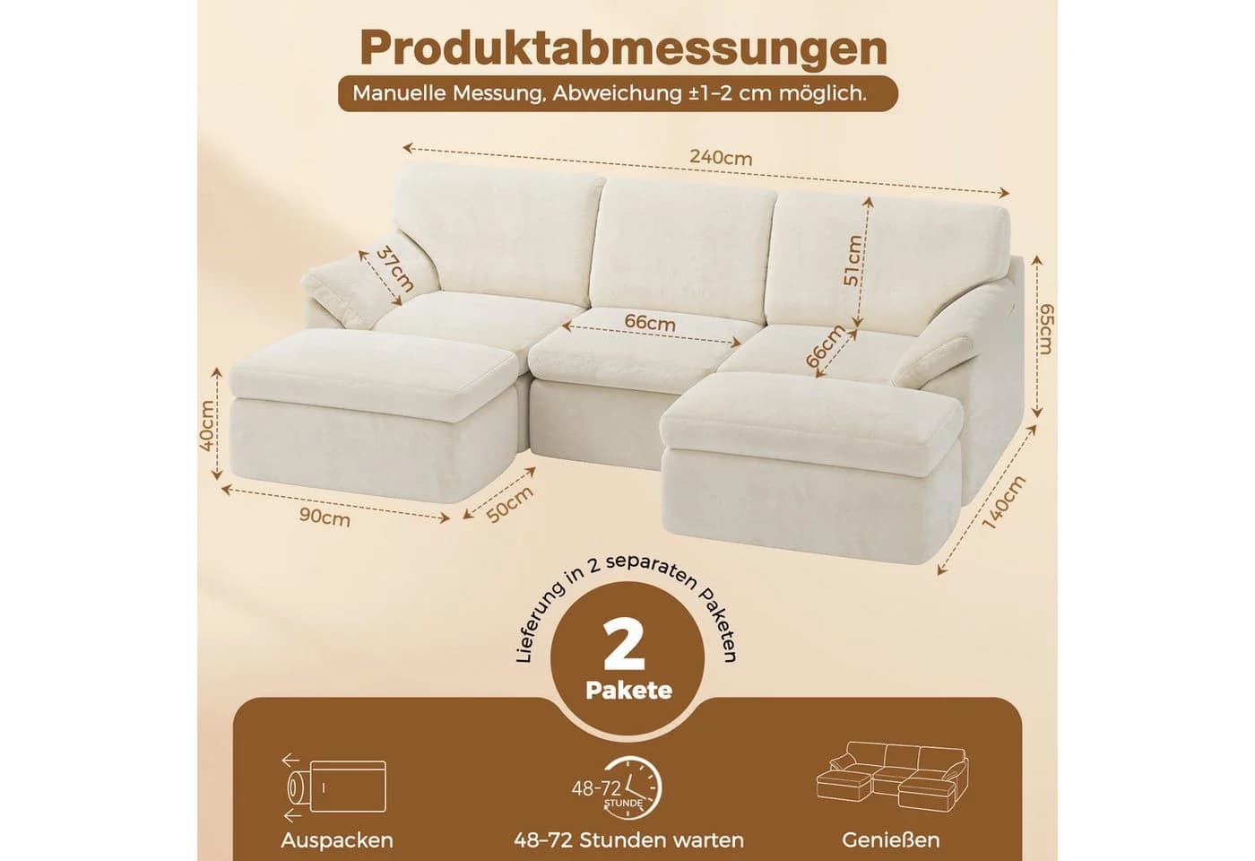 Gywowken Wohnlandschaft Modulares Sofa Beige U-Form Schlafsofa