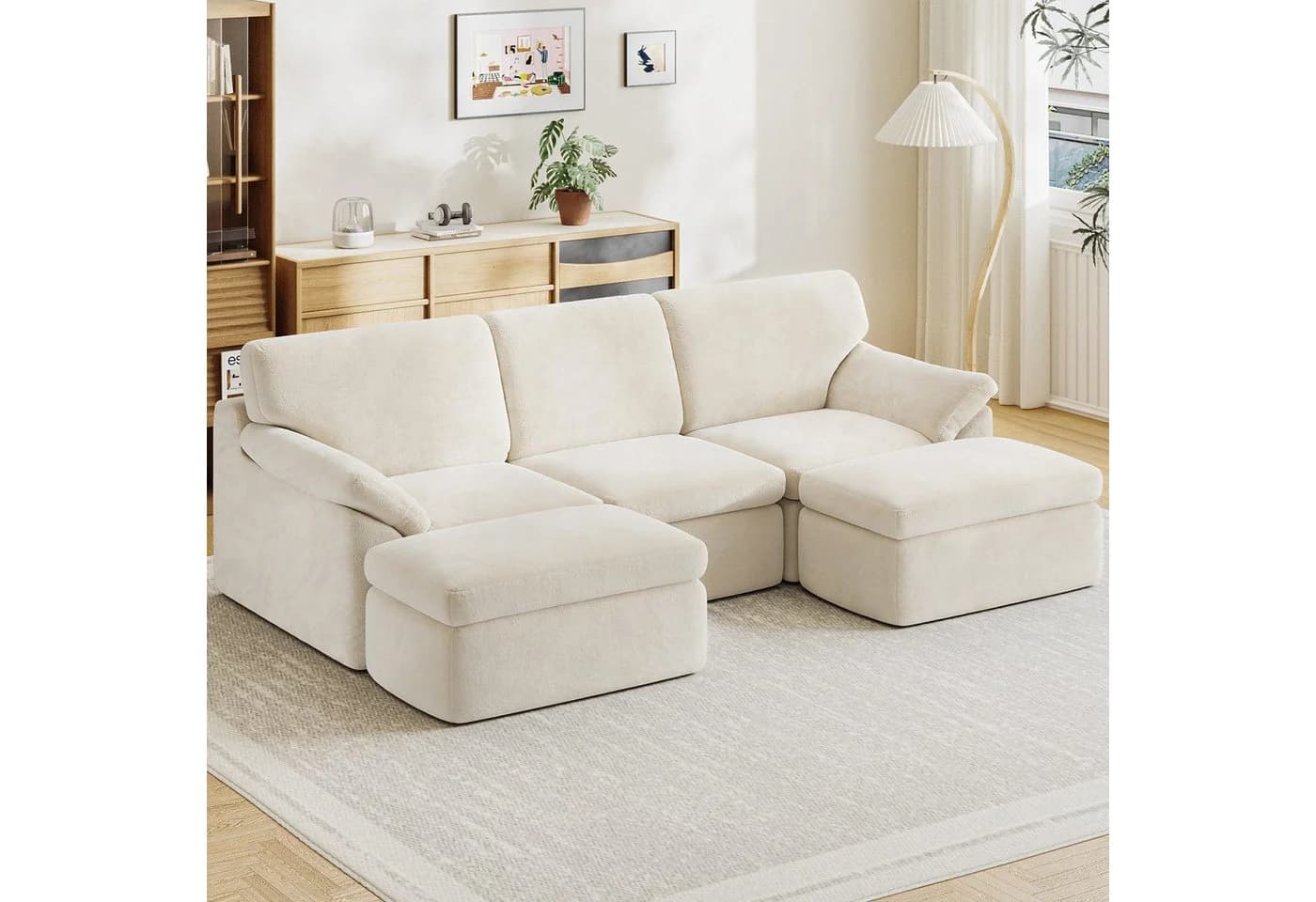 Gywowken Wohnlandschaft Modulares Sofa Beige U-Form Schlafsofa - Bild 2