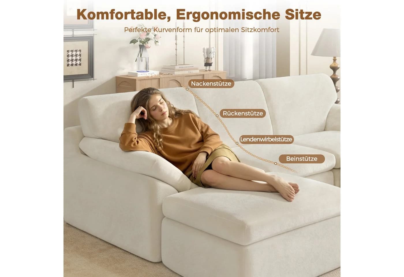 Gywowken Wohnlandschaft Modulares Sofa Beige U-Form Schlafsofa - Bild 3