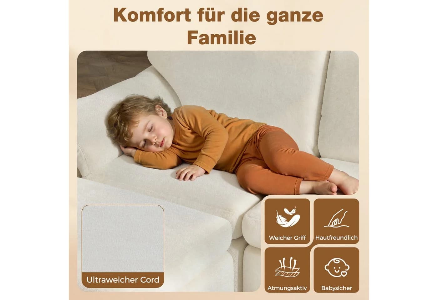 Gywowken Wohnlandschaft Modulares Sofa Beige U-Form Schlafsofa - Bild 5