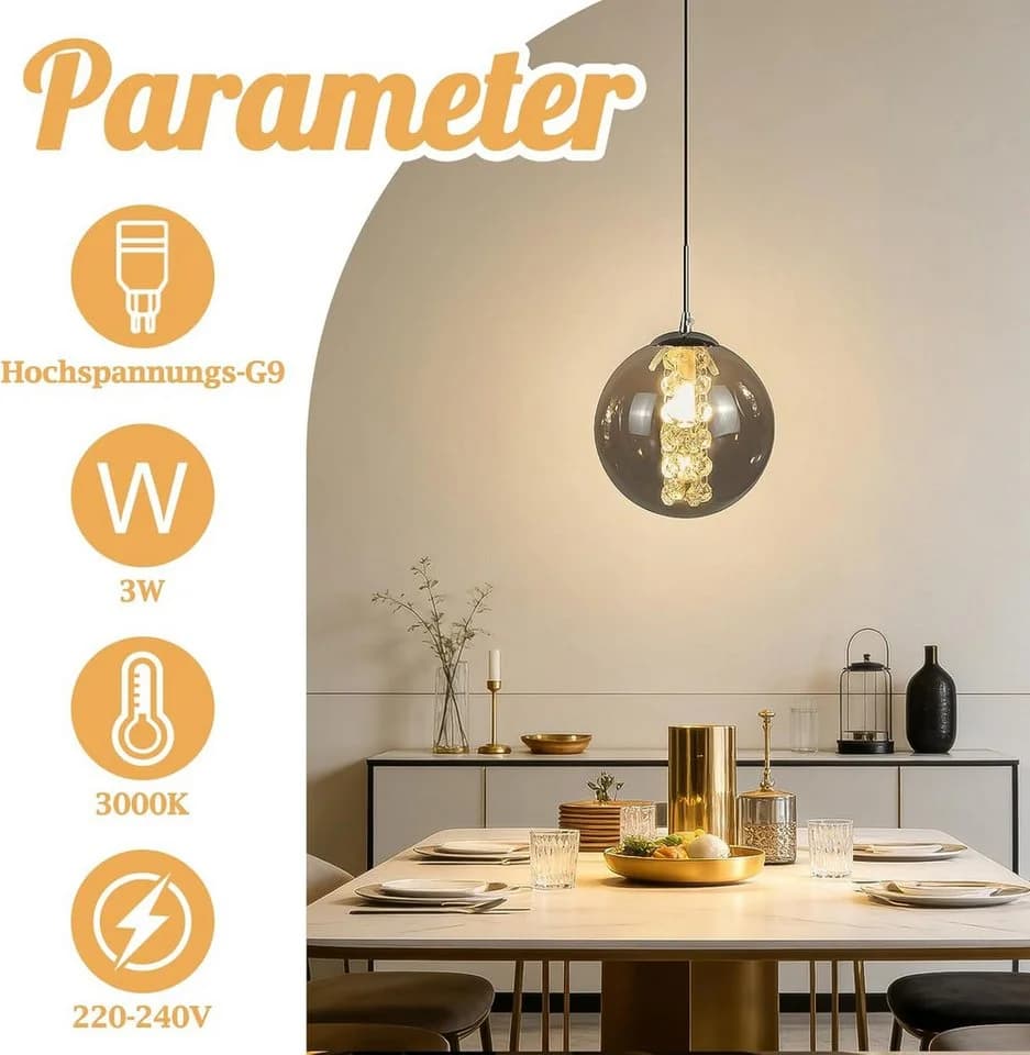 Nettlife Pendelleuchte G9 Bernstein/Grau Glas 1-15 Flammig höhenverstellbar - Bild 5