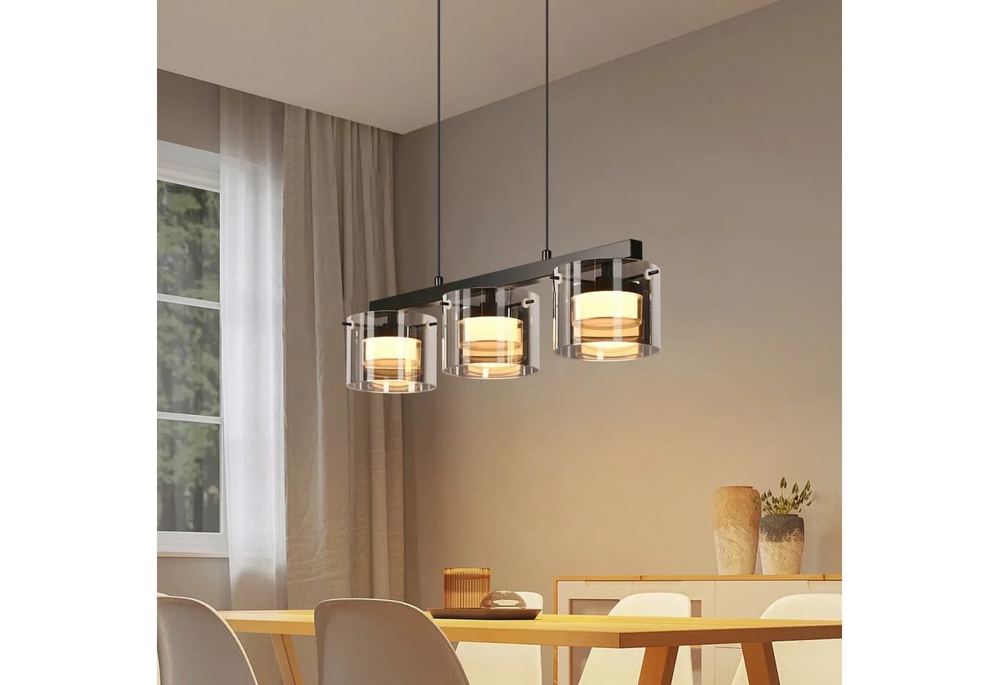 Nettlife LED Pendelleuchte Retro Hängelampe Schwarz Glas 3-flammig