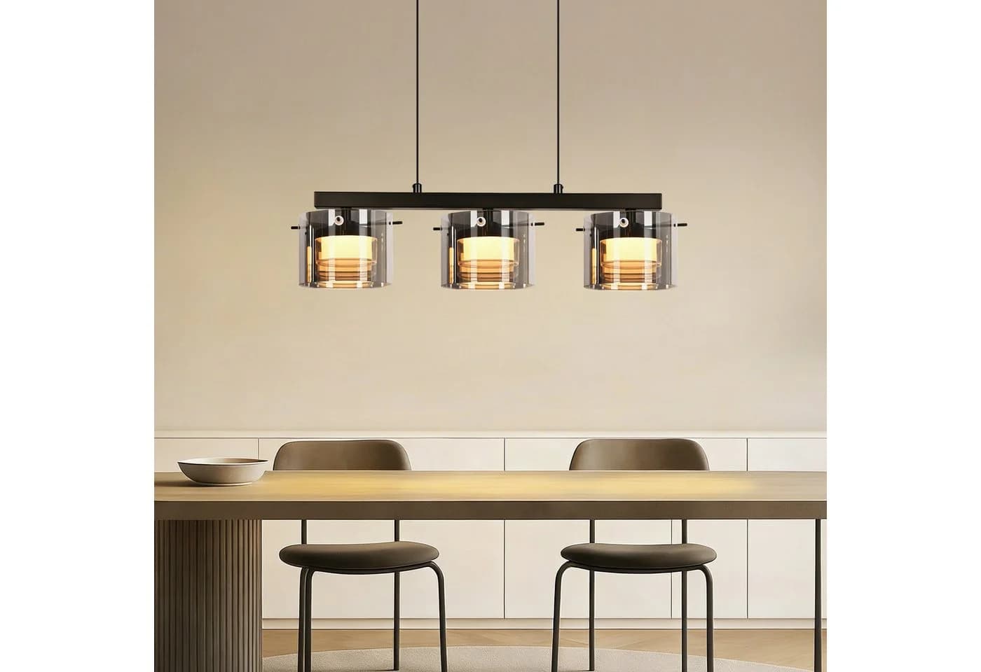 Nettlife LED Pendelleuchte Retro Hängelampe Schwarz Glas 3-flammig - Bild 2