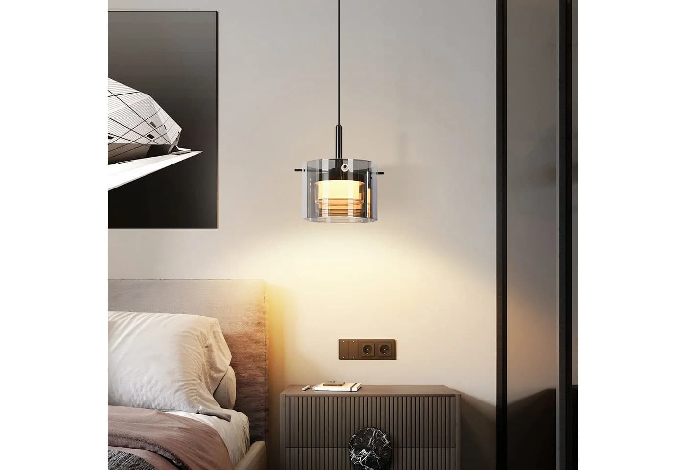 Nettlife LED Pendelleuchte Retro Schwarz Glas 8W Warmweiß