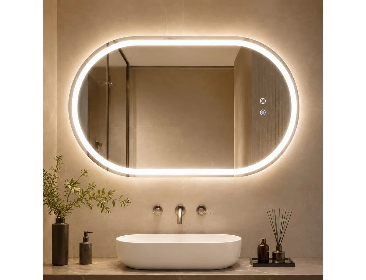 Nettlife Badspiegel Oval 80cm mit LED Beleuchtung, Entfogger & Touch Schalter - Bild 2