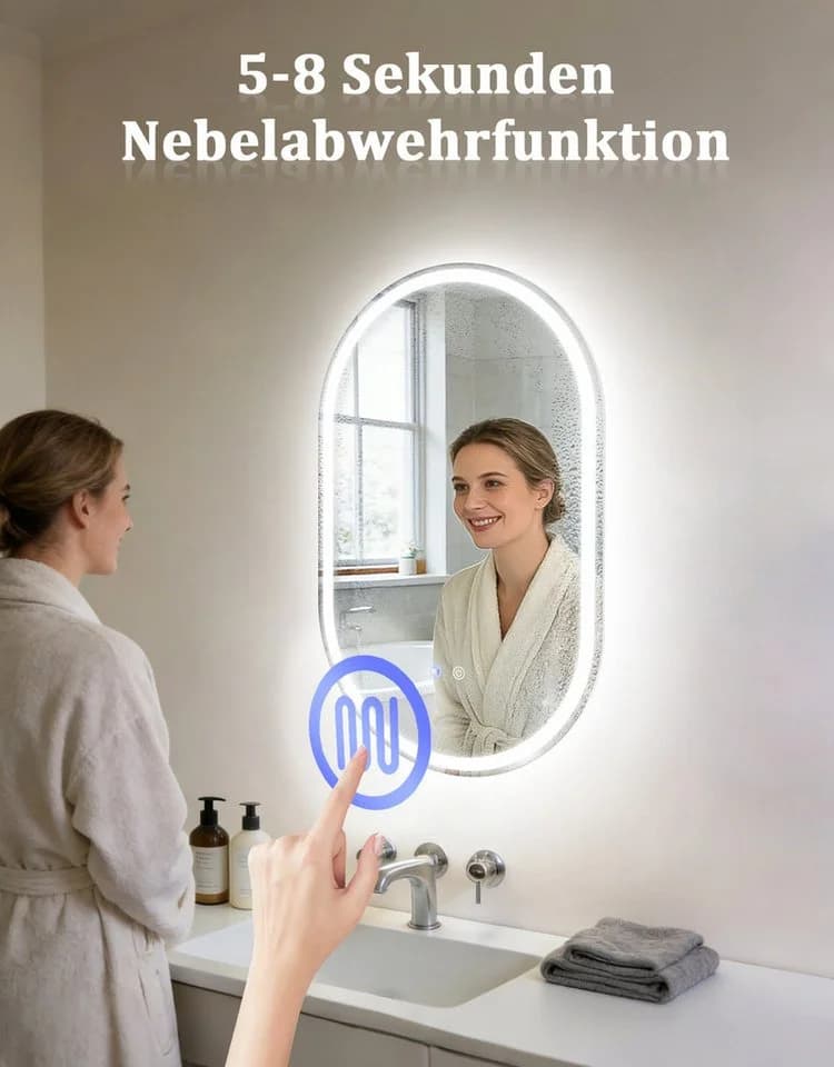 Nettlife Badspiegel Oval 80cm mit LED Beleuchtung, Entfogger & Touch Schalter - Bild 5