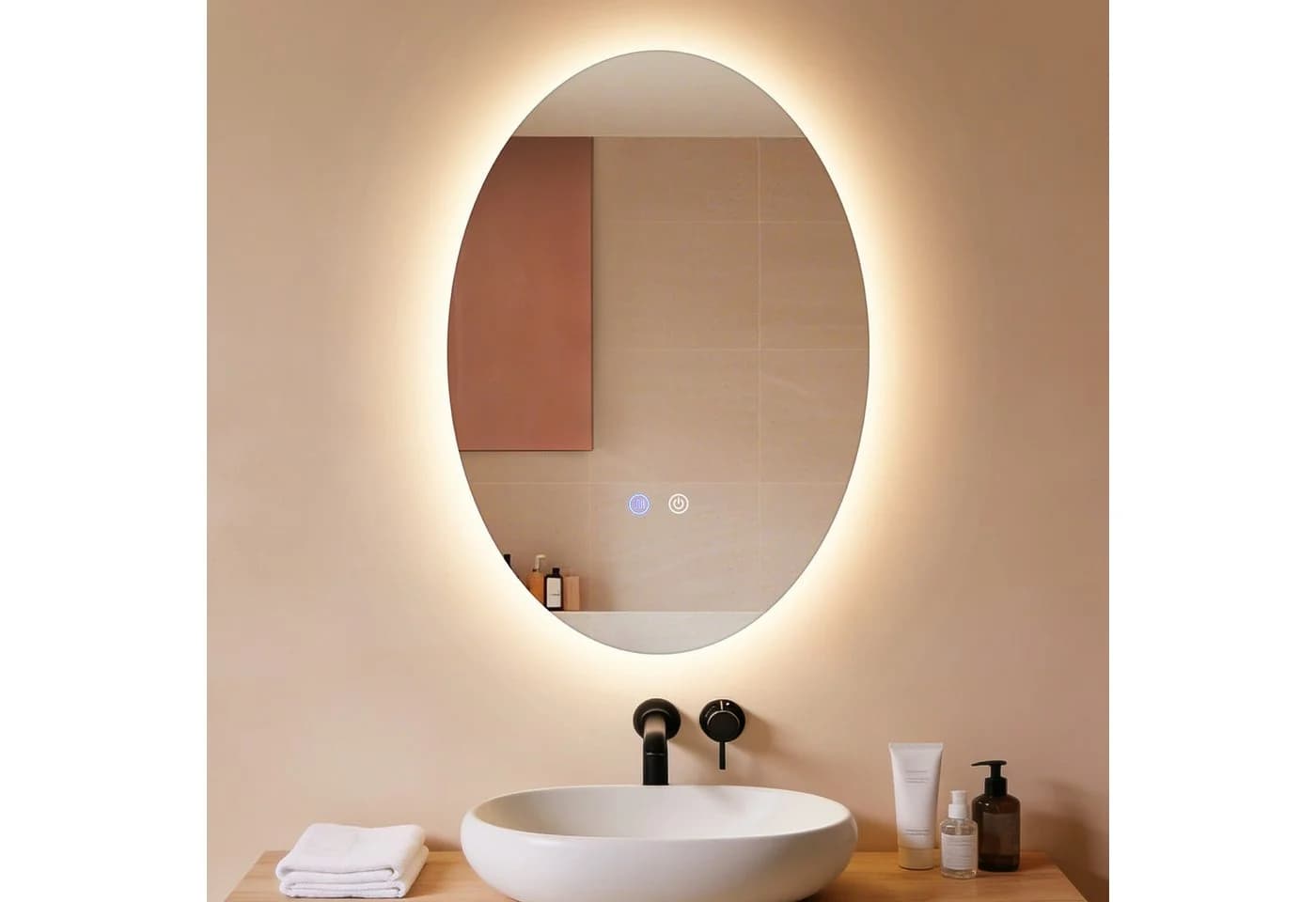 Nettlife Badspiegel Oval mit Beleuchtung, Touch-Steuerung & Entfogger-Funktion - Bild 2