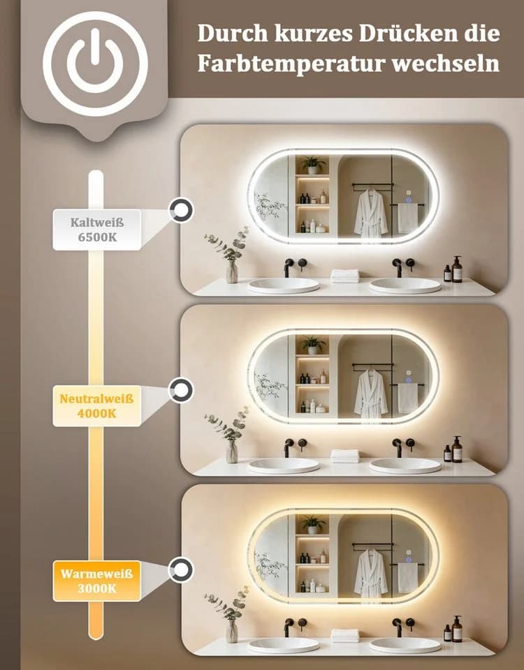 Nettlife LED Badspiegel mit Touch-Steuerung & Entfogger - Bild 1