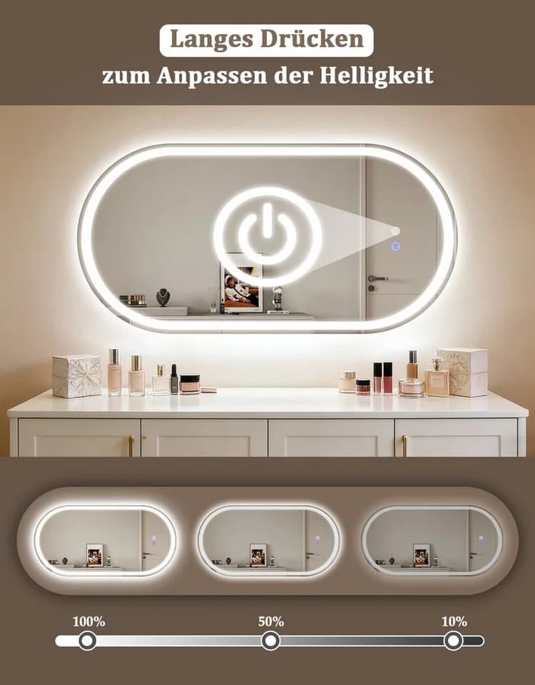 Nettlife LED Badspiegel mit Touch-Steuerung & Entfogger - Bild 4