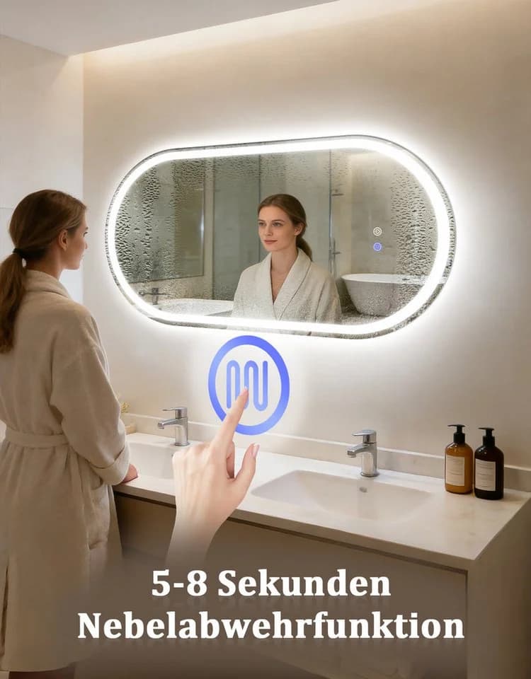 Nettlife LED Badspiegel mit Touch-Steuerung & Entfogger - Bild 5